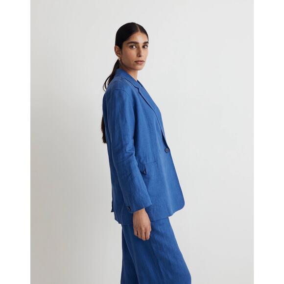 Madewell Sz S Blue Oversized Double-Breasted Crossover Blazer in 100% Linen - Picture 1 of 5